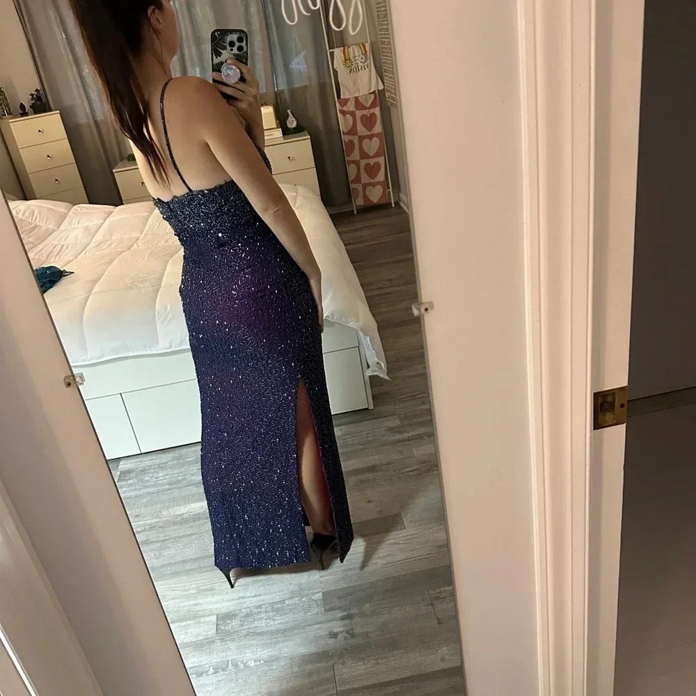 Cache Maxi Gown Dress 100% Silk Slip Beaded Pink Purple Formal 90s Y2K Small - Picture 9 of 17